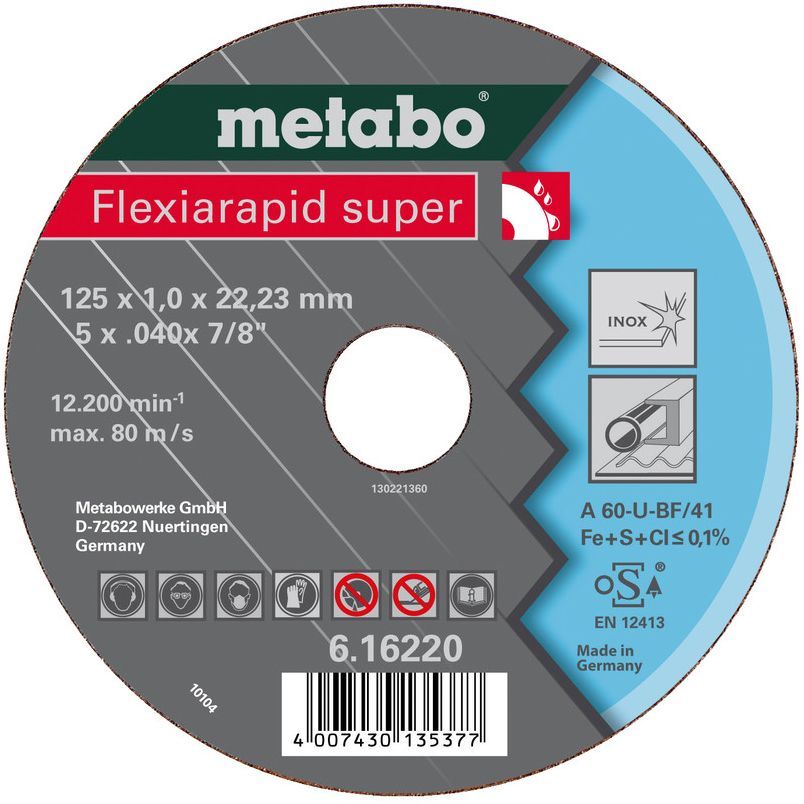 Круг отрезной Metabo Flexiarapid Super по нержавеющей стали 125x1мм прямой А60U 616220000 Metabo от магазина Tehnorama