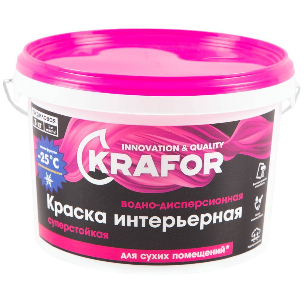 Краска водно-дисперсионная интерьерная Krafor суперстойкая 3кг 26962 Krafor от магазина Tehnorama