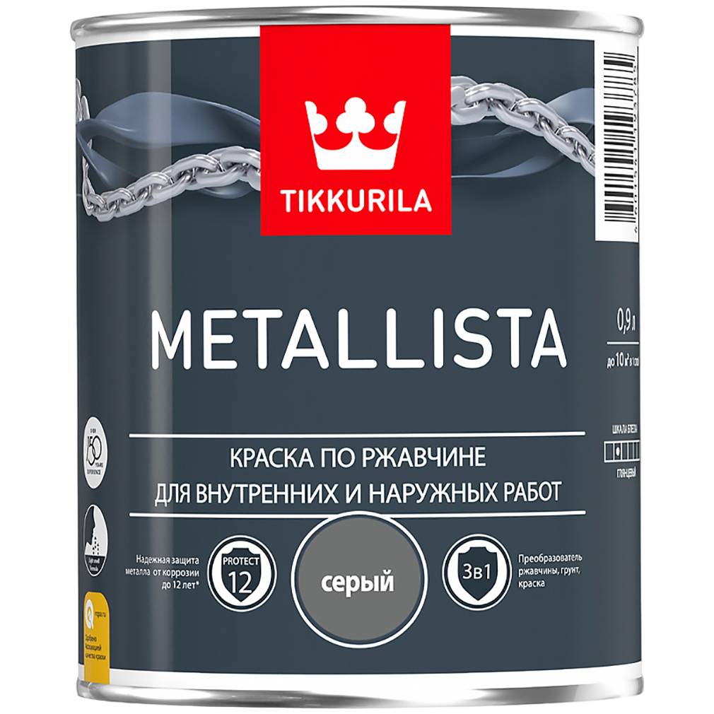 Краска для металла Tikkurila Metallista серая гладкая 0.9л 203640 Tikkurila от магазина Tehnorama