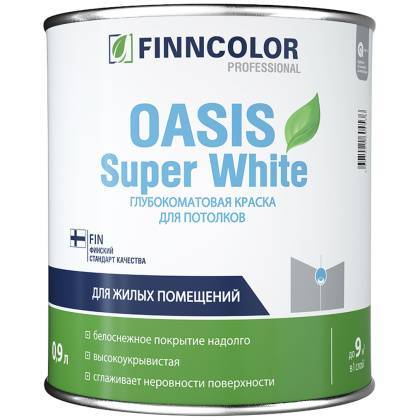 товар Краска водно-дисперсионная для потолка Finncolor Oasis Super White глубокоматовая для сухих помещений 0.9л 28265 Finncolor магазин Tehnorama (официальный дистрибьютор Finncolor в России)