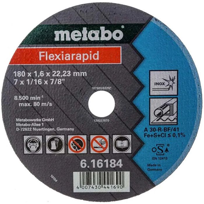 Круг отрезной Metabo Flexrapid по нержавеющей стали 180x1.6мм прямой А30R 616184000 Metabo от магазина Tehnorama