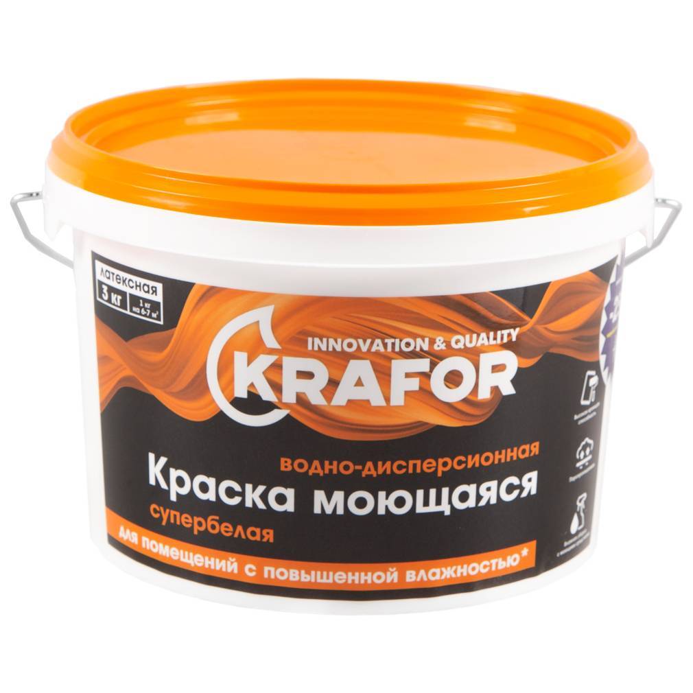 Краска водно-дисперсионная интерьерная Krafor супербелая моющаяся 3кг 26956 Krafor от магазина Tehnorama