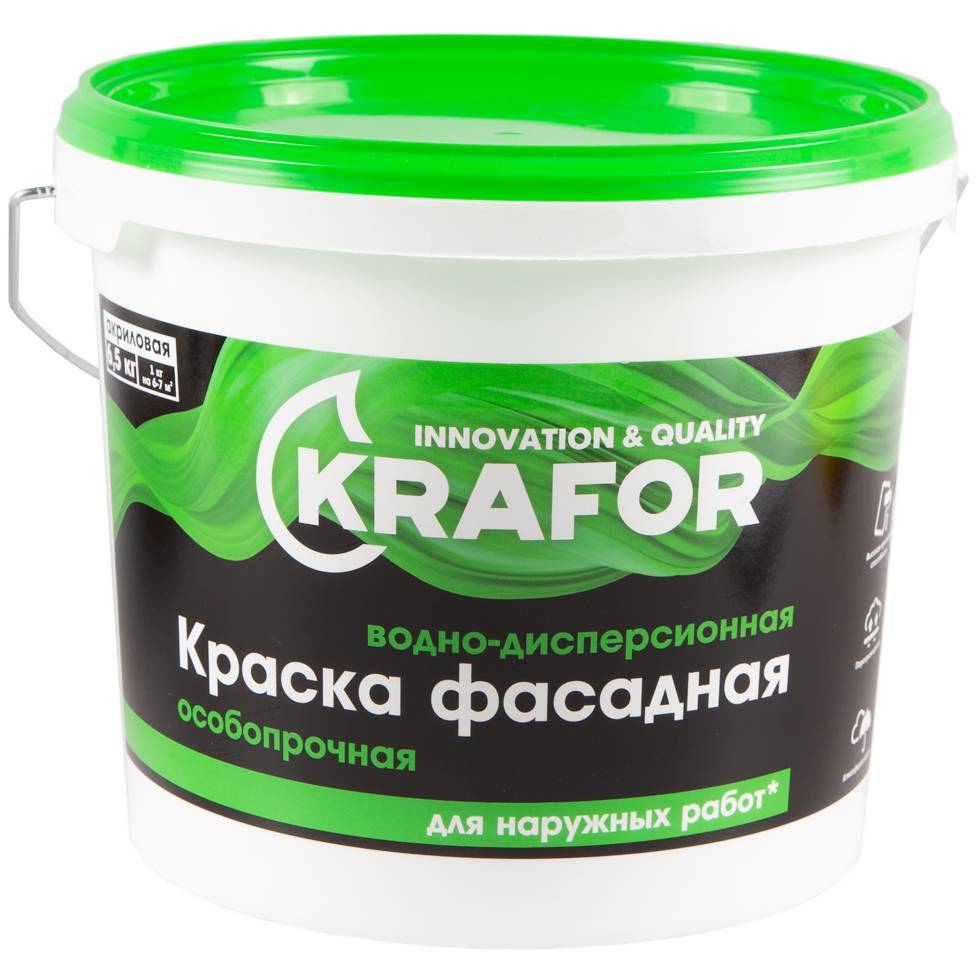 Краска водно-дисперсионная фасадная Krafor особопрочная 6.5кг 26951 Krafor от магазина Tehnorama