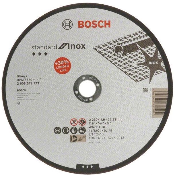 Круг отрезной Bosch Standard for Inox по нержавеющей стали 230х1.9х22мм 2608619773 Bosch от магазина Tehnorama
