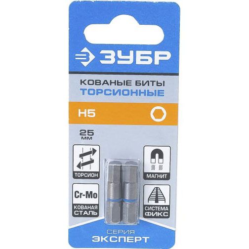 Биты Зубр Expert C 1/4 HEX5 25мм 2шт 26017-5-25-2 Зубр от магазина Tehnorama