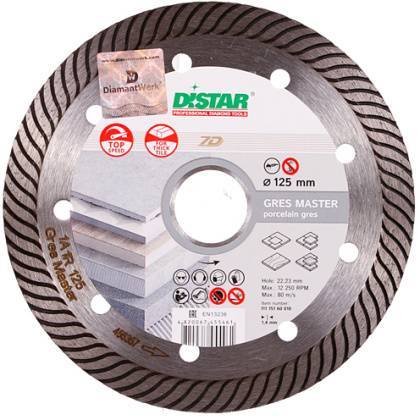 товар Алмазный диск сплошной по керамике Distar Gres master 1A1R 125x1.4x22.2мм высота сегмента 10мм 11115160010 Distar магазин Tehnorama (официальный дистрибьютор Distar в России)