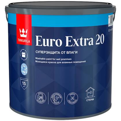 товар Краска водно-дисперсионная для влажных помещений Tikkurila Euro Extra 20 моющаяся 2.7л 21349 Tikkurila магазин Tehnorama (официальный дистрибьютор Tikkurila в России)