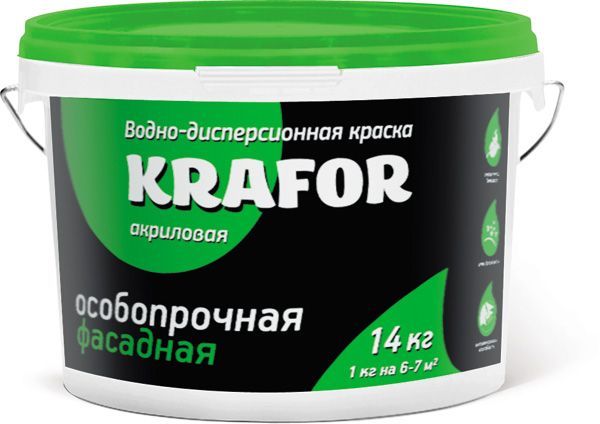 Краска водно-дисперсная фасадная Krafor особопрочная 6.5кг 26951 Krafor от магазина Tehnorama