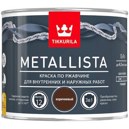 товар Краска для металла Tikkurila Metallista коричневая гладкая 0.4л 203627 Tikkurila магазин Tehnorama (официальный дистрибьютор Tikkurila в России)