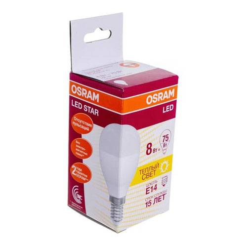 Лампа светодиодная Osram 8Вт Е14 теплый свет шар 4058075210806 Osram от магазина Tehnorama