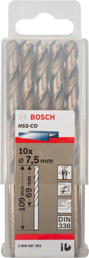 Сверло Bosch Standart по металлу 7.5х69/109мм HSS-Co 10шт 2608585893 Bosch от магазина Tehnorama