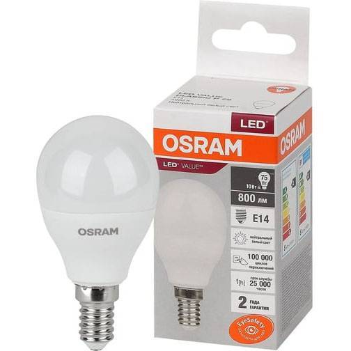 Лампа светодиодная Osram 10Вт Е14 нейтральный свет шарик 4058075579743 Osram от магазина Tehnorama