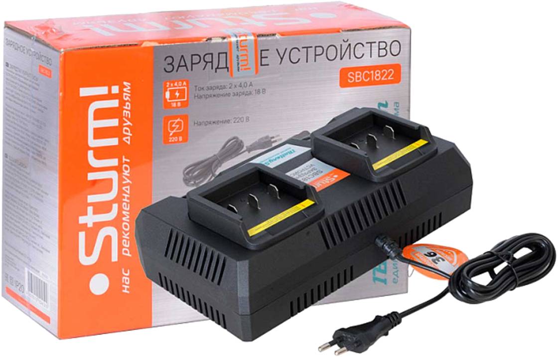 Зарядное устройство Sturm 1BatterySystem 18В 2x4А для двух батарей SBC1822 Sturm от магазина Tehnorama