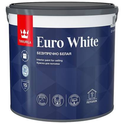 товар Краска водно-дисперсионная для потолка Tikkurila Euro White глубокоматовая белая 2.7л 49857 Tikkurila магазин Tehnorama (официальный дистрибьютор Tikkurila в России)