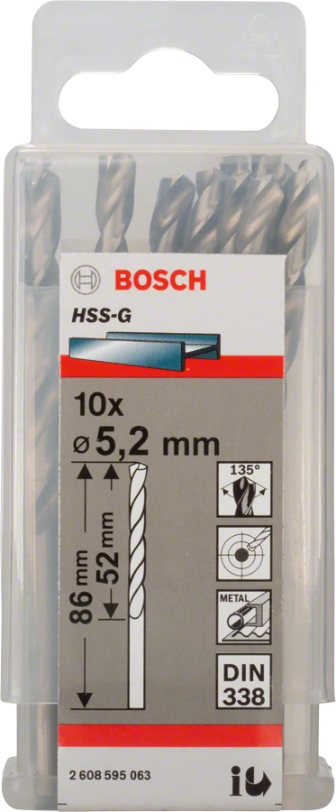 Сверло Bosch по металлу 5.2х52/86мм HSS-G 10шт 2608595063 Bosch от магазина Tehnorama