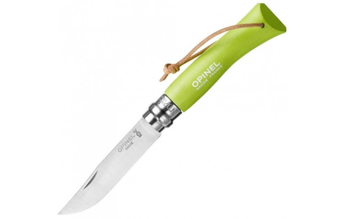 Нож нержавеющая сталь Opinel Opinel №7 Trekking кожаный темляк рукоять из пластика светло-зеленая 001442 Opinel от магазина Tehnorama