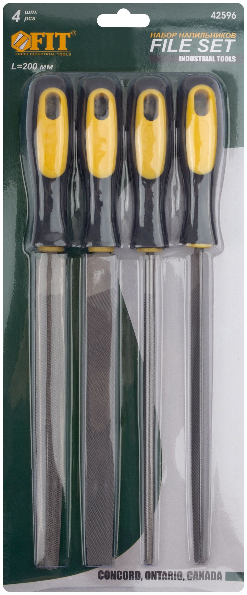 Напильники, прорезиненная ручка, набор 4 шт. (трехгранный, плоский, круглый, полукруглый ) 200 мм F42596 FIT от магазина Tehnorama