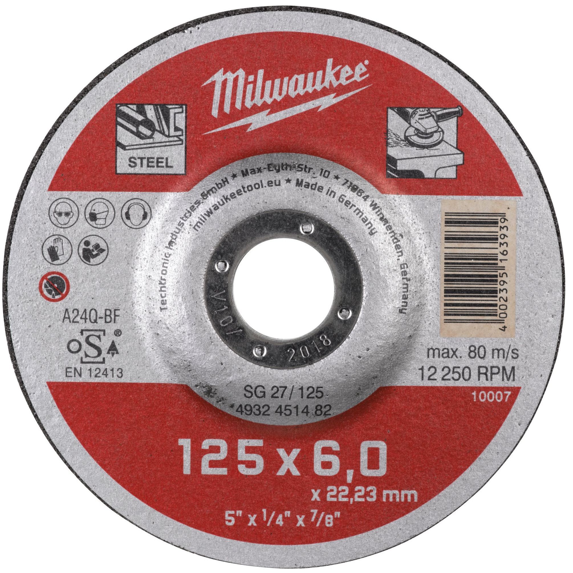 Круг шлифовальный Milwaukee по металлу SG 27 125х6х22мм 4932451482 Milwaukee от магазина Tehnorama