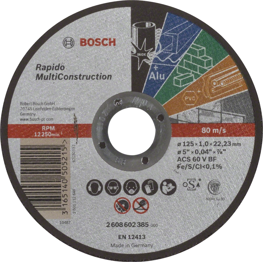 товар Круг отрезной Bosch Multiconstruct Rapido 125х1х22мм 2608602385 Bosch магазин Tehnorama (официальный дистрибьютор Bosch в России)
