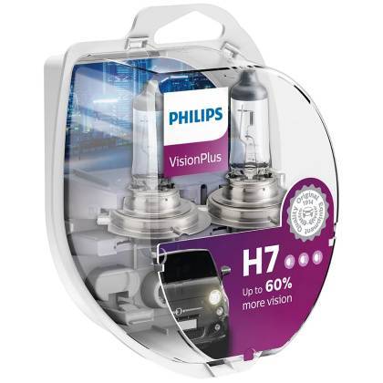 товар Лампа автомобильная галогенная Philips Vision Plus H7 12V 55W PX26d 2шт 12972VPS2 Philips магазин Tehnorama (официальный дистрибьютор Philips в России)