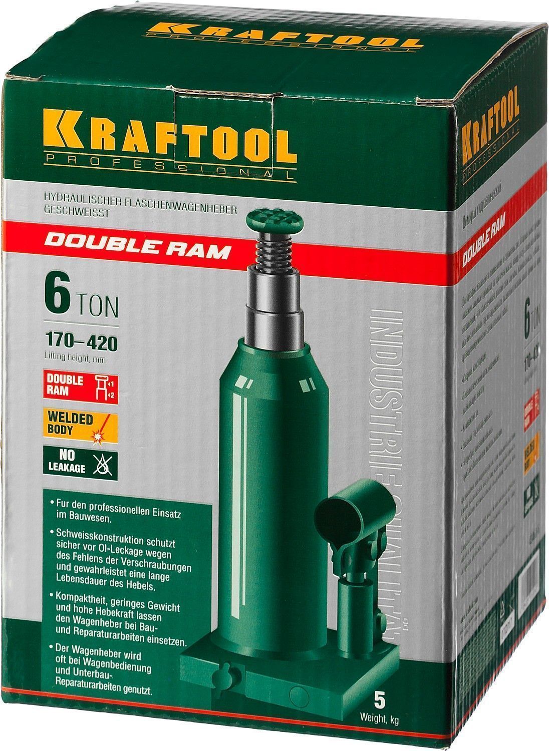 Домкрат гидравлический бутылочный Kraftool Double Ram 6т 170-420мм 43463-6 Kraftool от магазина Tehnorama