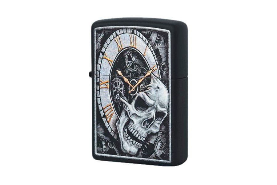 Зажигалка Zippo Skull Clock с покрытием Black Matte