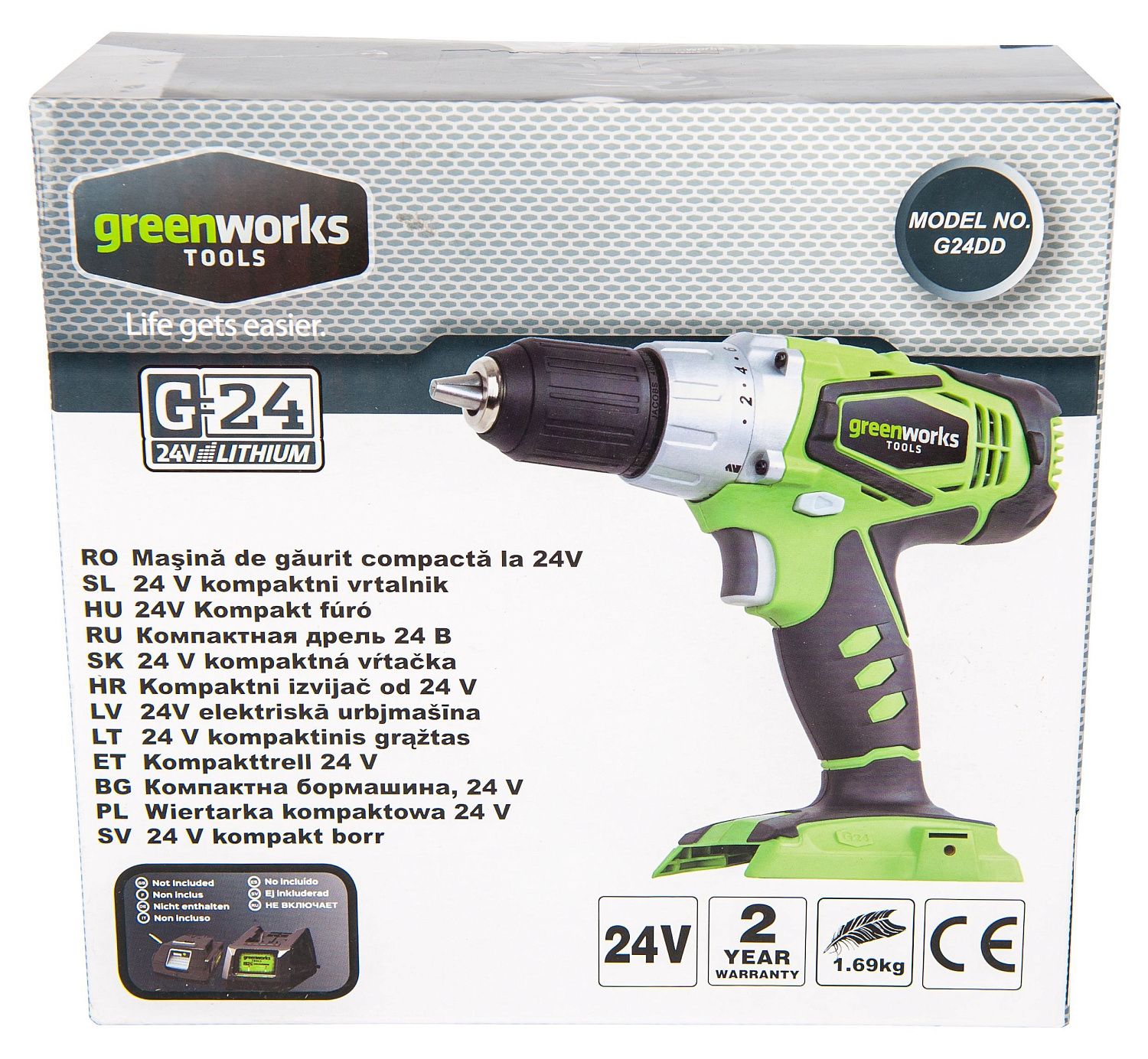 Аккумуляторная дрель-шуруповерт Greenworks без G24CD без аккумулятора и з/у 3801107 Greenworks от магазина Tehnorama