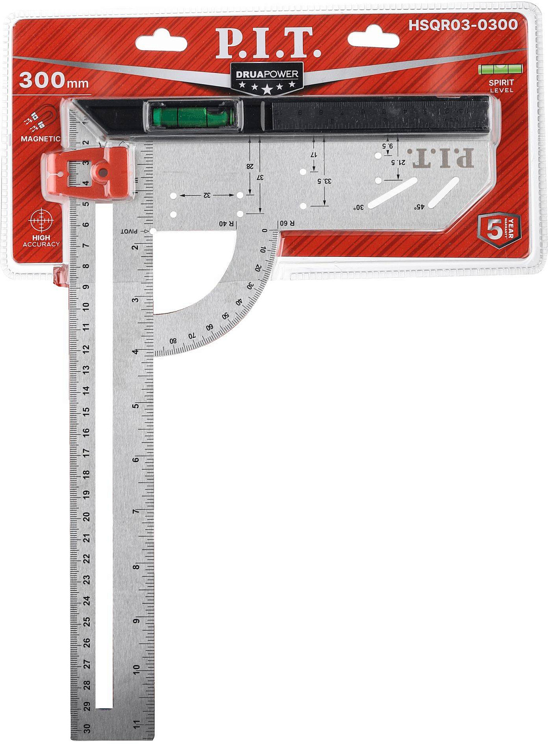 Угольник разметочный P.I.T. с магнитным уровнем HSQR03-0300 P.I.T. от магазина Tehnorama
