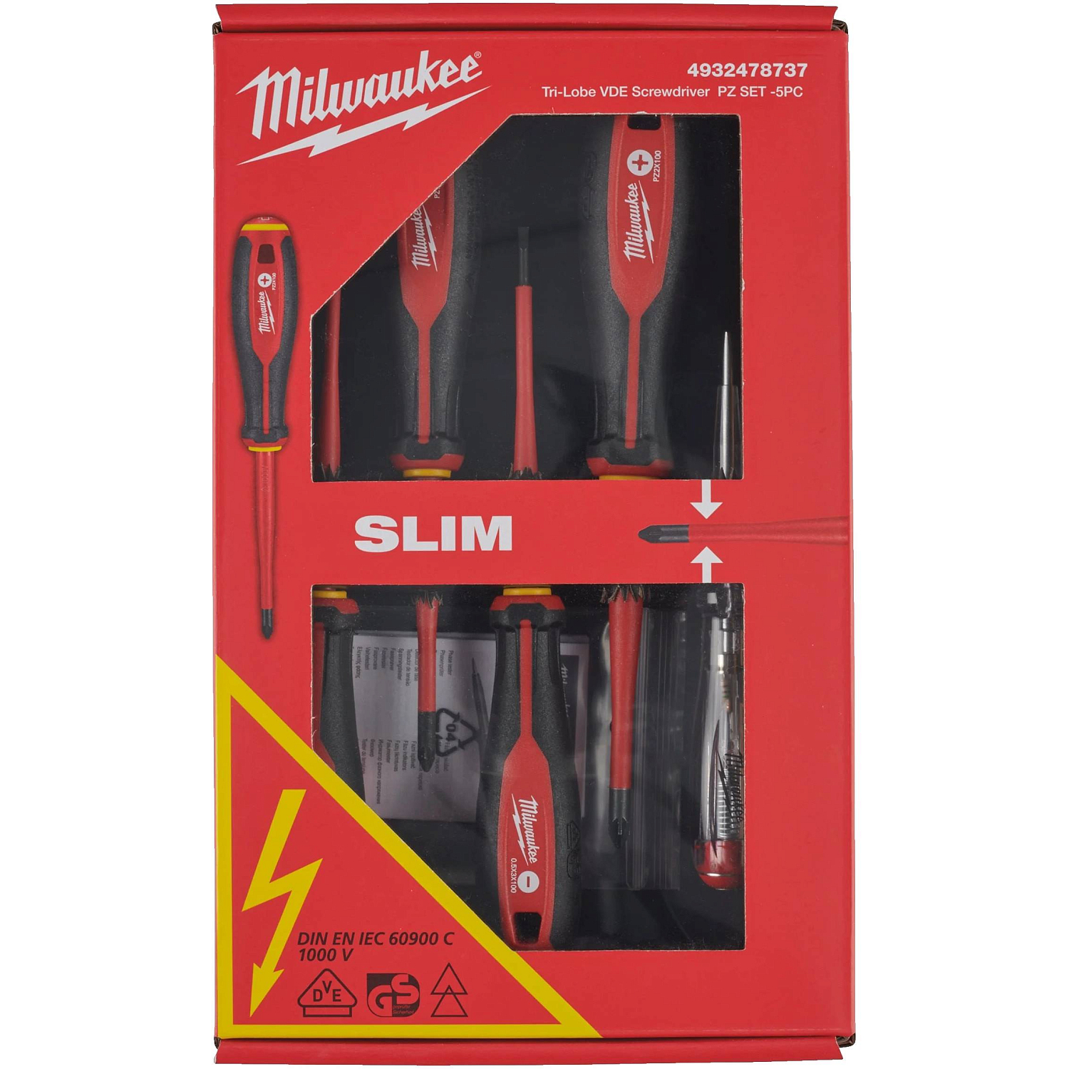 Набор отверток Milwaukee VDE диэлектрические SL3/SL4/PZ1/PZ2 индикатор напряжения 5шт 4932478737 Milwaukee от магазина Tehnorama