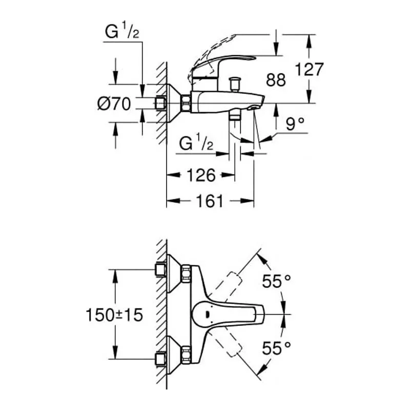 Смеситель для ванны Grohe Eurosmart 161мм 46мм 33300002 Grohe от магазина Tehnorama