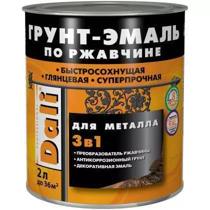 товар Грунт-эмаль по ржавчине Dali гладкая RAL 9005 черная 2л 101335 Dali магазин Tehnorama (официальный дистрибьютор Dali в России)